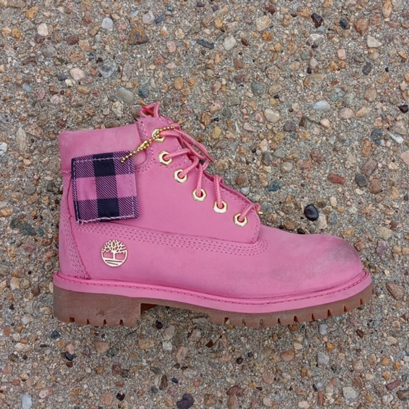 Timberland pink leather classic lace up boots kids sz 13 - Picture 6 of 13